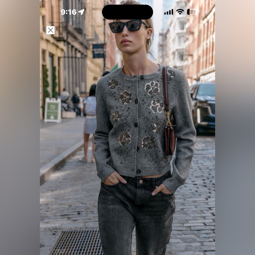 Zara Gray Sequin Embellished Jacket